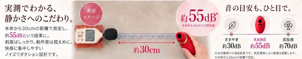 30cmの距離で約55dBを示すKAINEの作動音目安